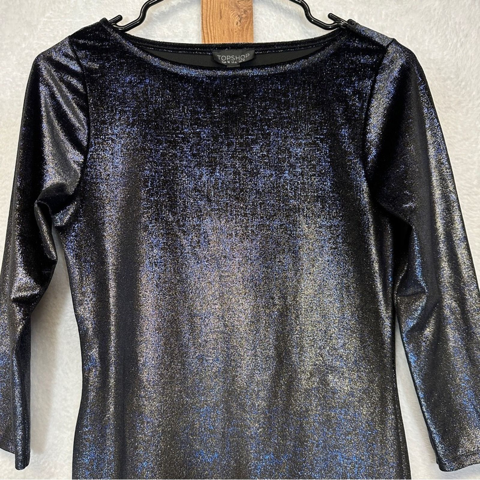 Topshop Topshop Blue Glitter Velvet 3/4 Sleeve Midi Bodycon Dress 6 Size M / US 6-8 / IT 42-44 - 4 Thumbnail