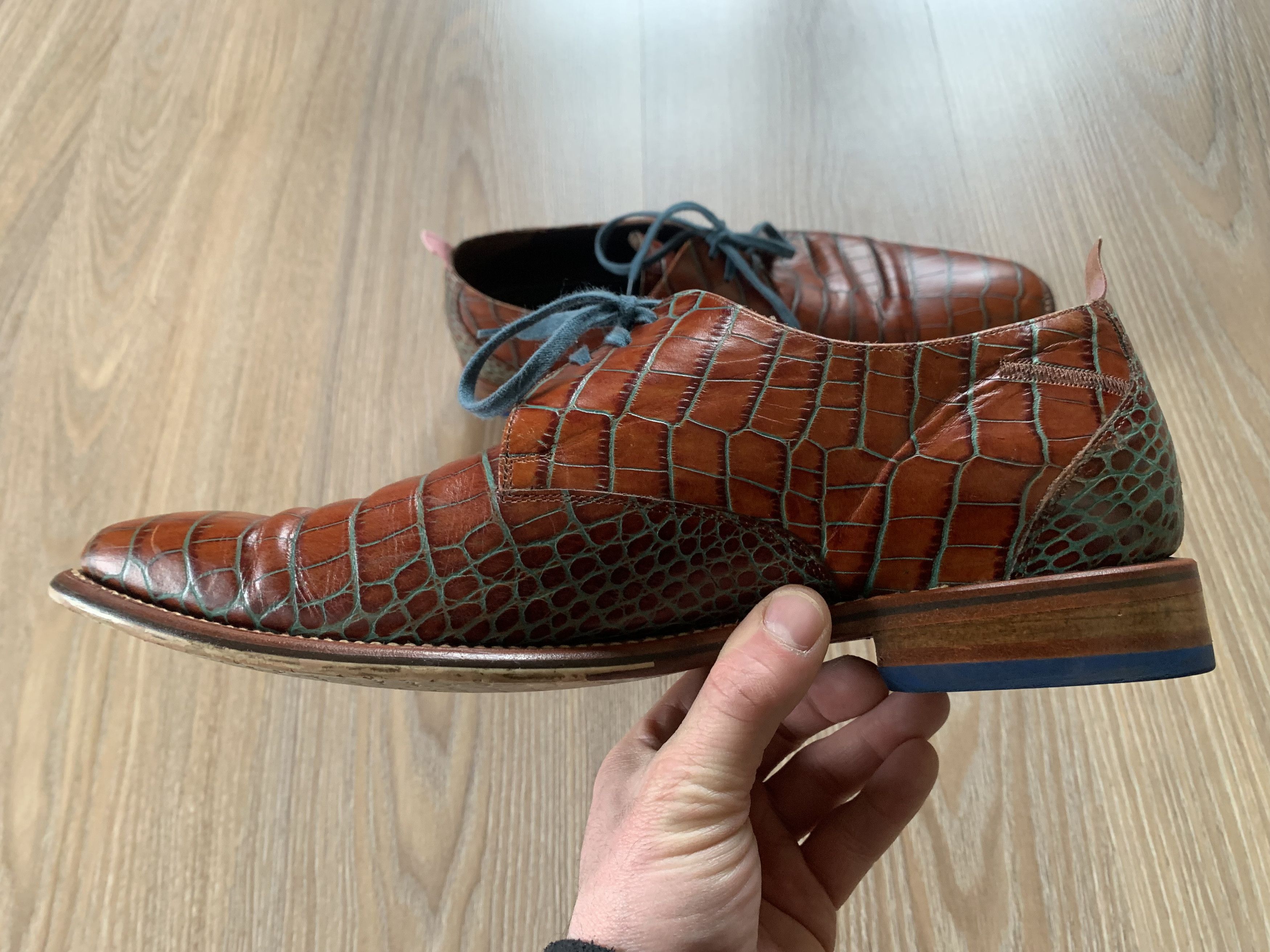 Floris van Bommel Floris Van Bommel Croc Embossed Leather Derby Shoes Size US 8.5 / EU 41-42 - 5 Thumbnail