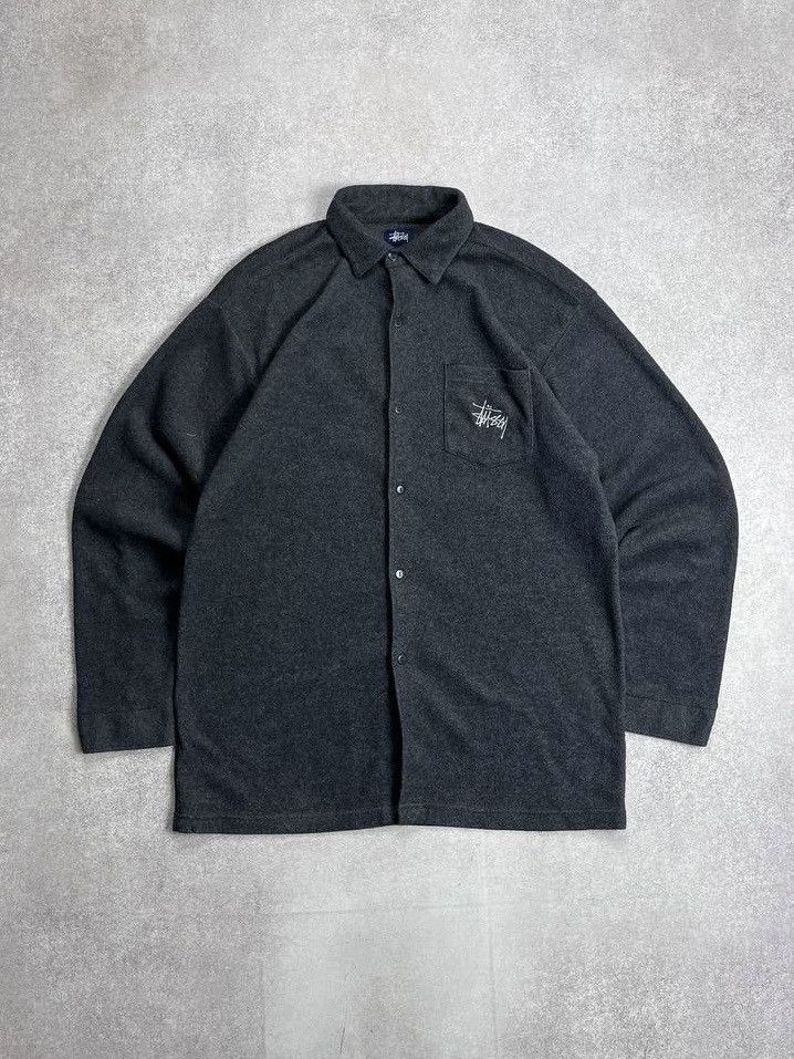 Vintage 90's Stussy Fleece Overshort Jacket Shirt Rare Y2K L