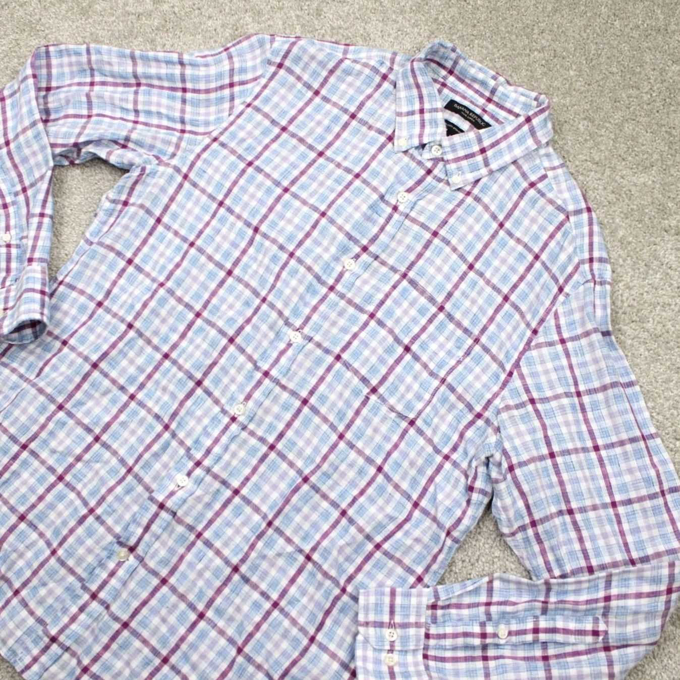 Banana Republic Banana Republic Shirt Mens Medium Red/Blue 100% Linen L/S Button-Up Plaid Casual Preppy Vintage: No, Regular Fit? Size US M / EU 48-50 / 2 - 4 Thumbnail