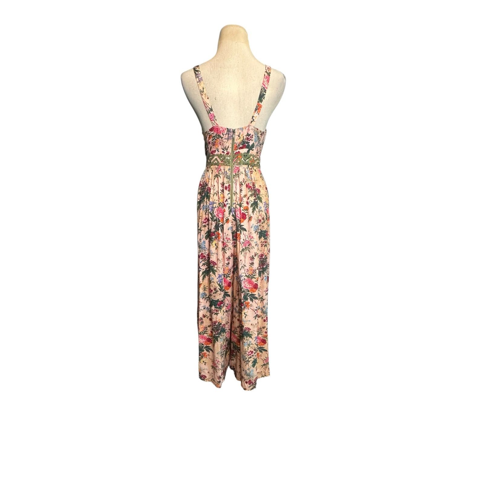 Anthropologie Tracy Reese beige pink floral cropped jumpsuit size 4 Size 27" / US 4 / IT 40 - 9 Thumbnail