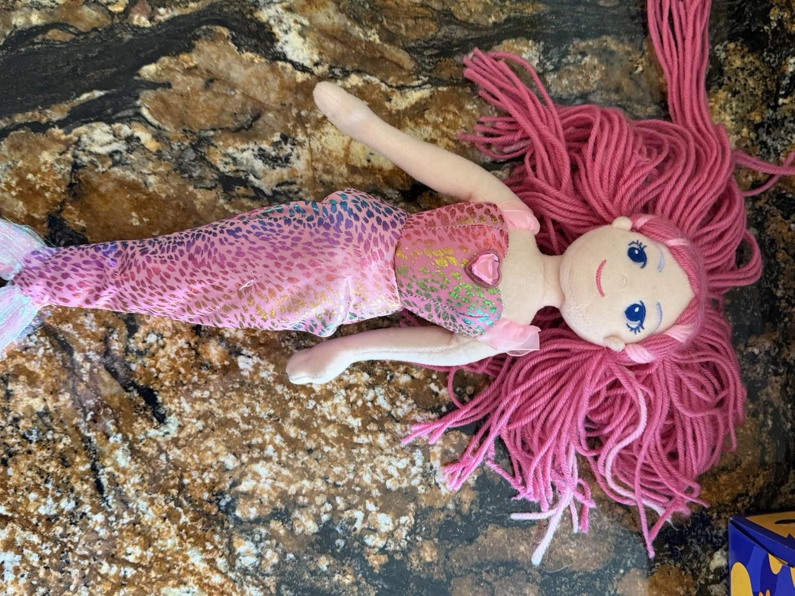 Other Aurora Pink Mermaid Plush Doll – Sparkly Tail, Yarn Hair 18” Size ONE SIZE - 3 Thumbnail