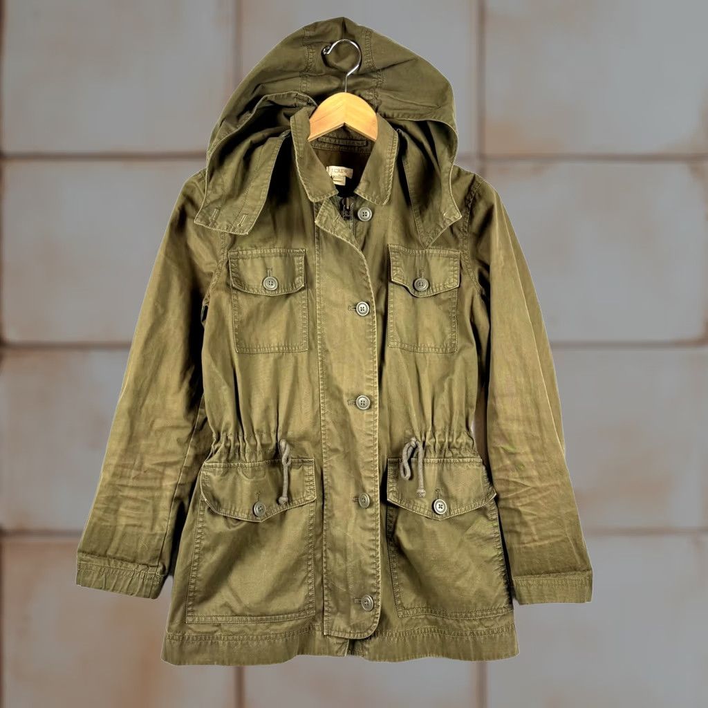 J.Crew J.CREW Jacket Women XS Military Hooded Green Canvas Fatigue Military Jacket Size XS / US 0-2 / IT 36-38 - 1 Thumbnail