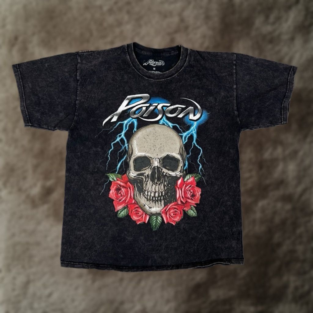 Vintage Poison Rock Band T-Shirt Skull Roses Size M Black Short Sleeve Graphic Print Retro Mens Size US M / EU 48-50 / 2 - 1 Thumbnail