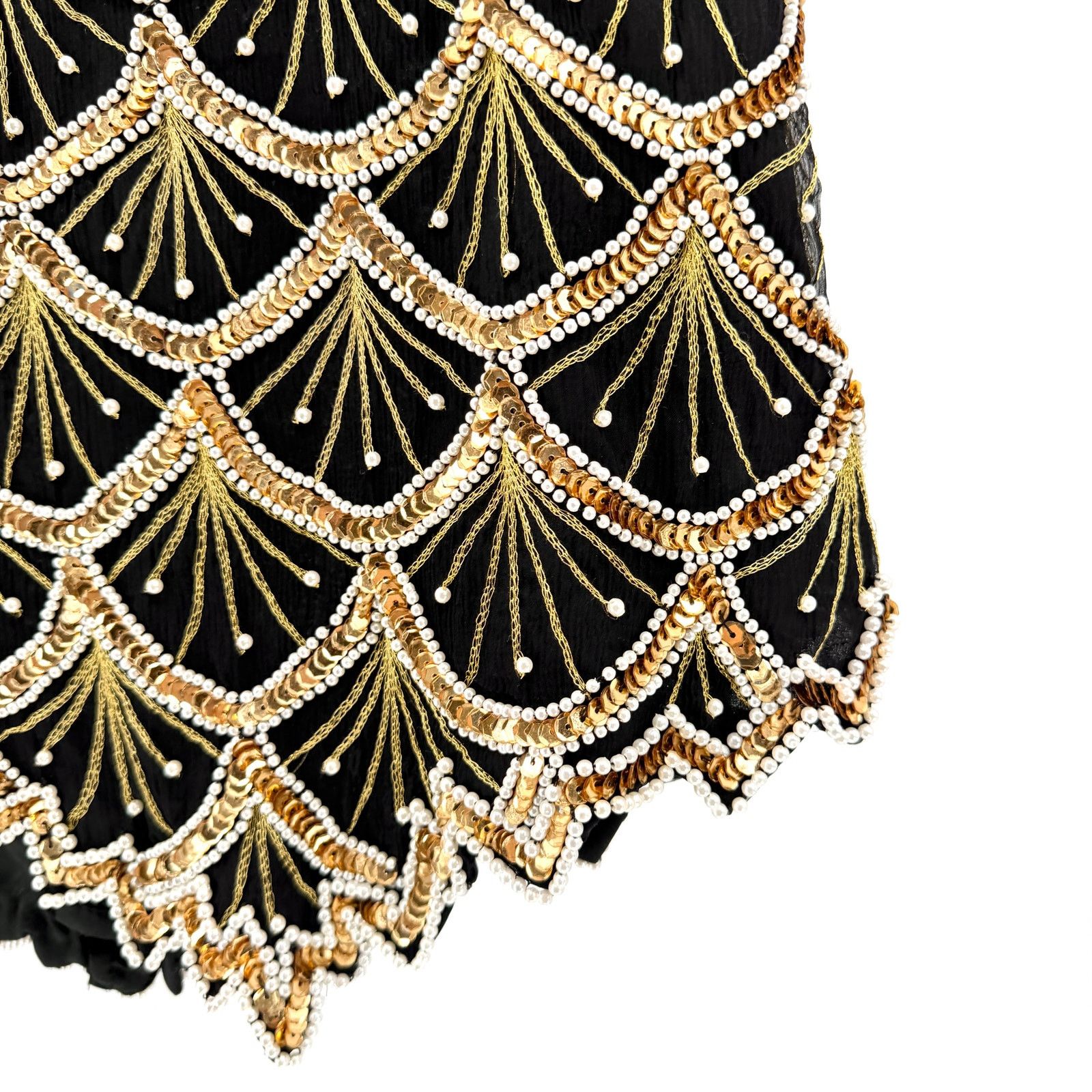 Vintage Vintage 80s Black 100% Silk Beaded Gold Sequin Pearl Top Size M / US 6-8 / IT 42-44 - 5 Thumbnail