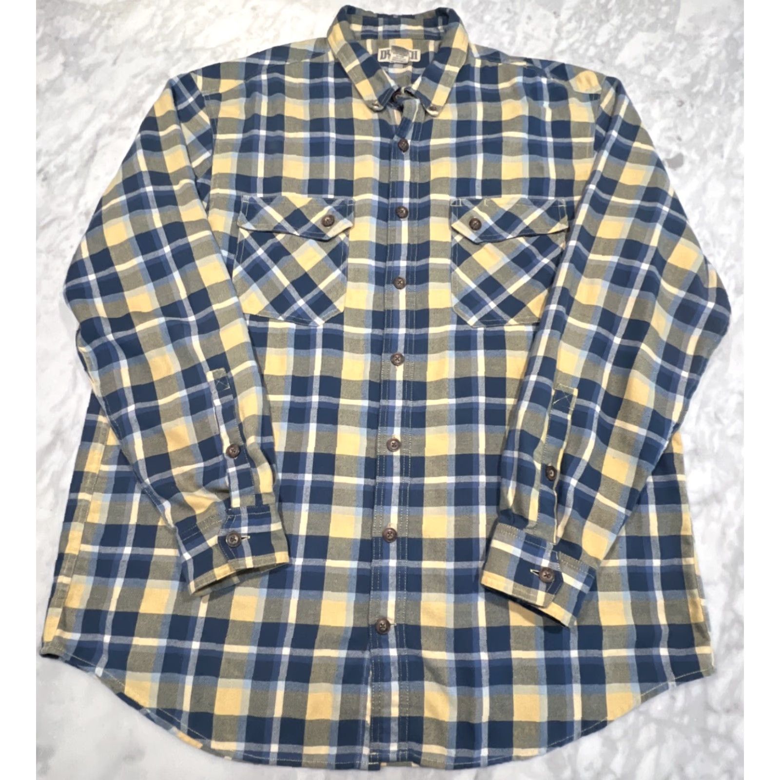 CO Duluth Trading Co Flannel Shirt Mens XL Tall Button-Down Plaid Blue Yellow Pockets Size US XL / EU 56 / 4 - 2 Thumbnail