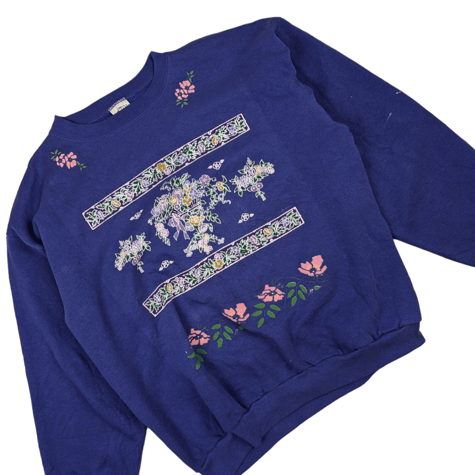 Vintage Vintage 90's COTTON GROOVE Paint Art Flower Sweatshirt Size US L / EU 52-54 / 3 - 3 Thumbnail