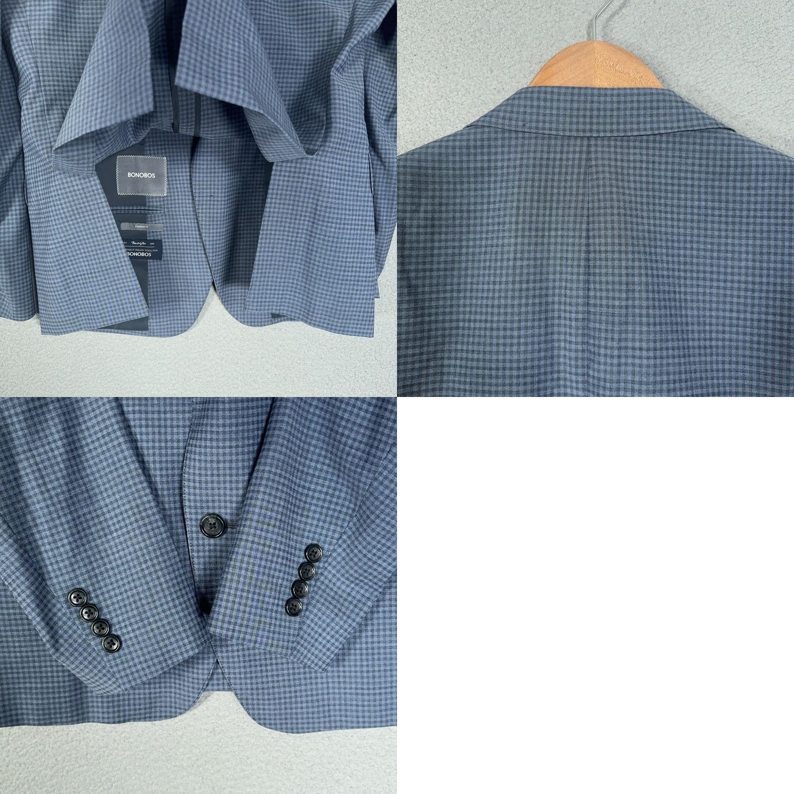 Bonobos Bonobos Blazer Mens 38 Short Blue Gray Check Italian Wool Sports Coat Short Notch Lapel Two-Button Size US 38 / EU 54 - 11 Thumbnail
