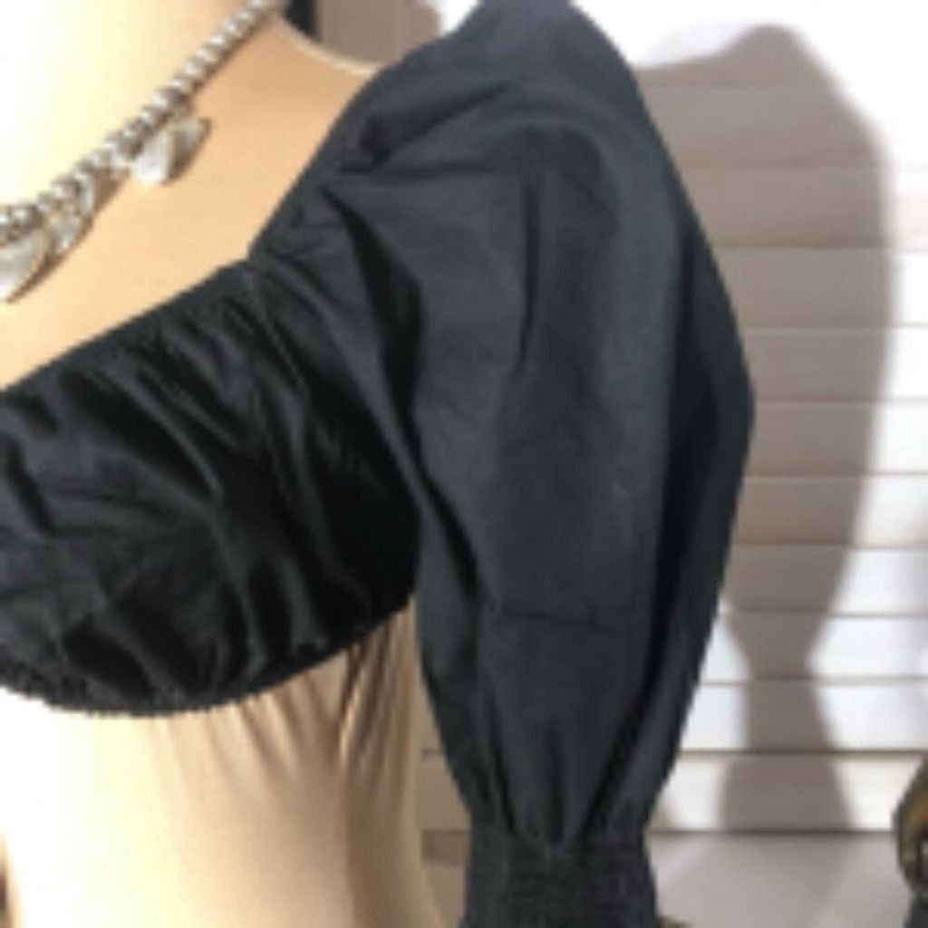 Vintage Boho Cropped Top Tie Front Ruched Puff Long Sleeve Black L Size L / US 10 / IT 46 - 7 Thumbnail