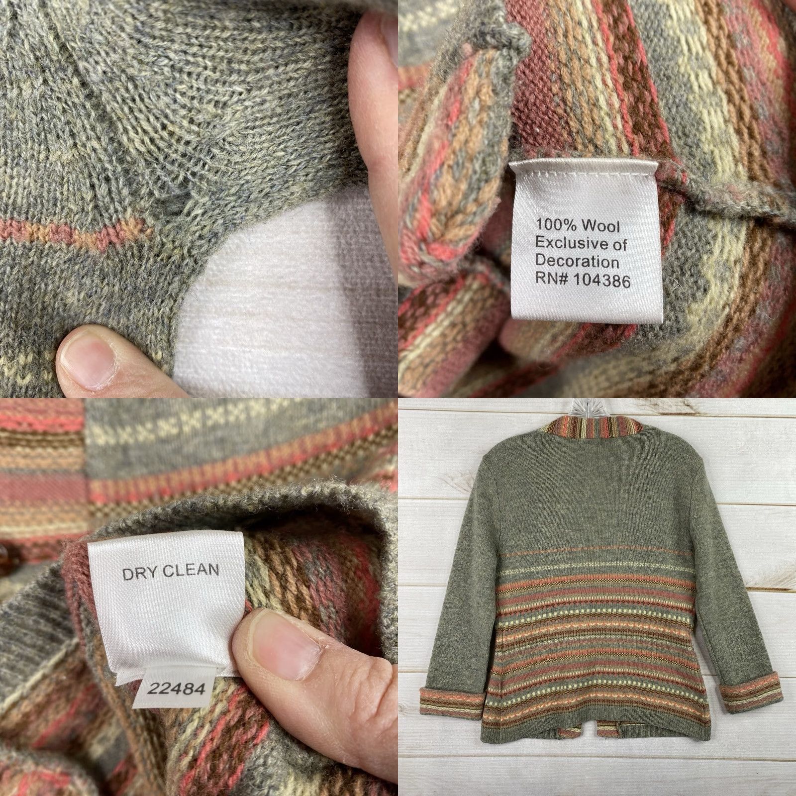 Vintage Garnet Hill Cardigan Women XS Green Stripe Wool Button Cropped Sweater Knit Size XS / US 0-2 / IT 36-38 - 8 Thumbnail