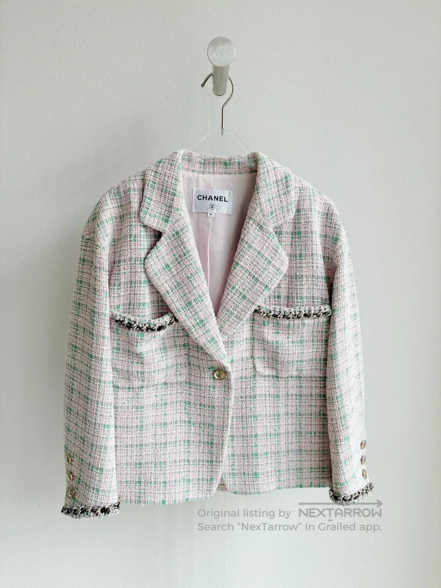 Chanel Chanel 21S Pink Green Plaid Tweed Jacket. Size XXS / US 00 / IT 34 - 2 Thumbnail