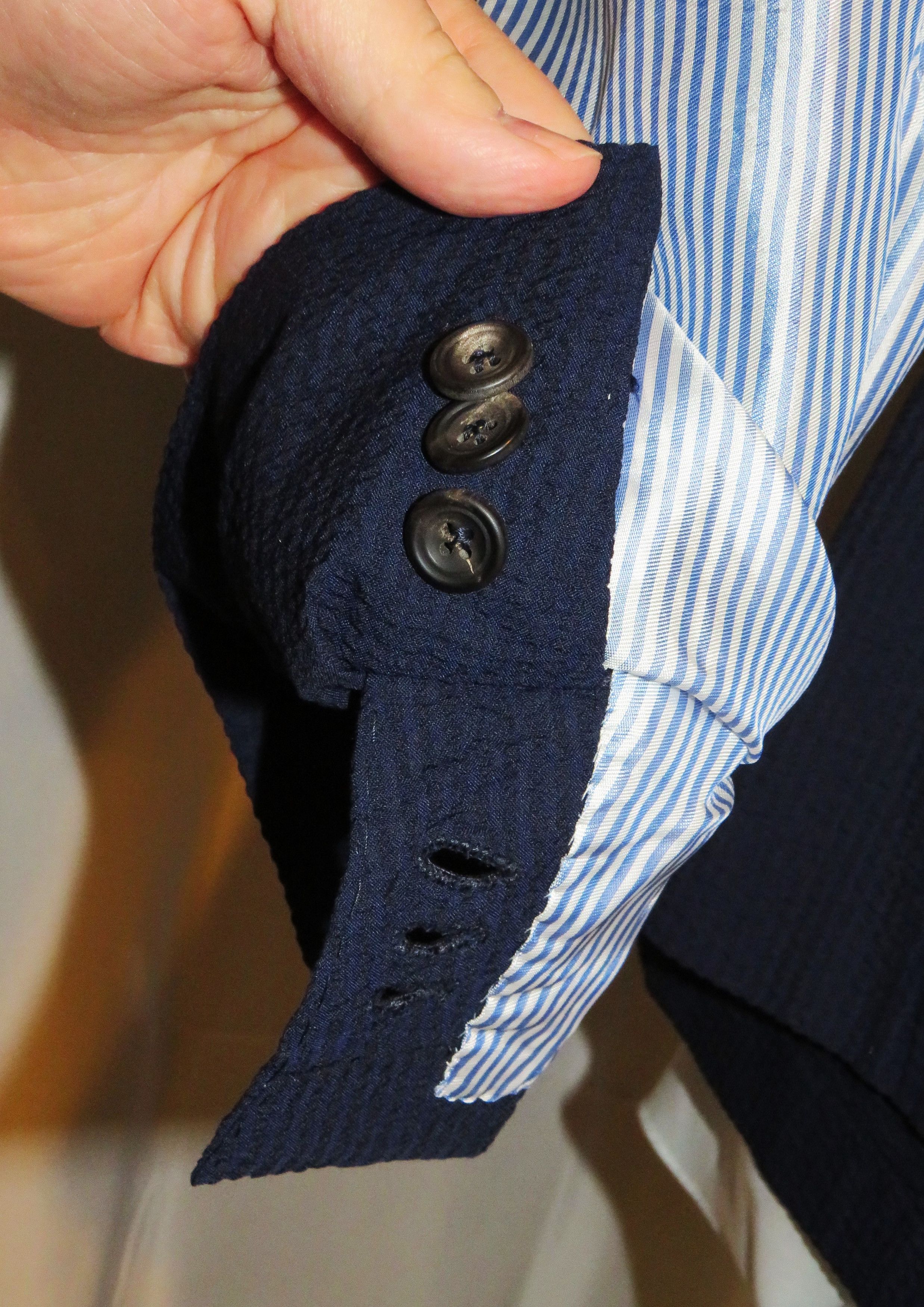 Other J. Meuser Loro Piana Super 150 Bespoke Blue Seersucker Suit Size 38R - 9 Thumbnail
