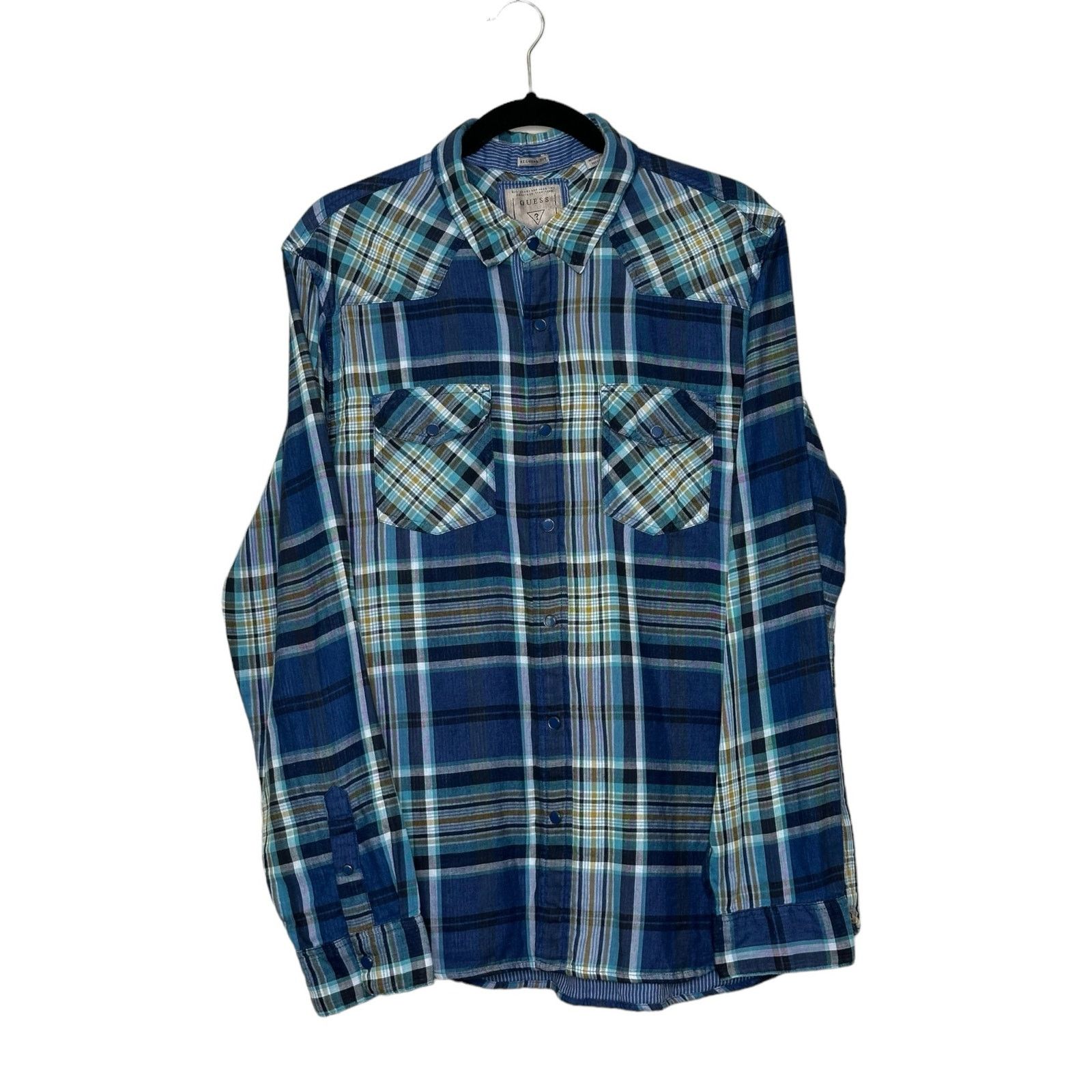 Guess Guess blue plaid long sleeves flannel shirt size large Size US L / EU 52-54 / 3 - 6 Thumbnail