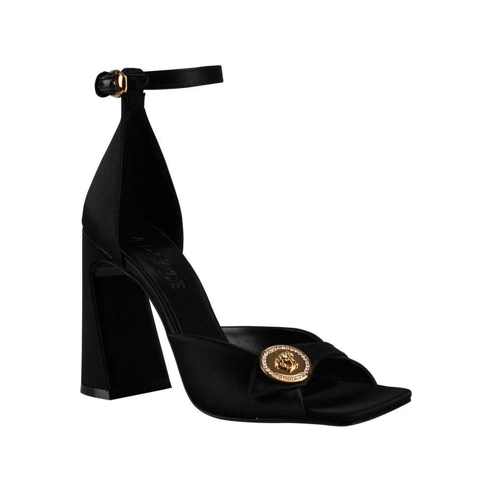 VERSACE BLACK RASO LOGO LEATHER PUMP SIZE 40