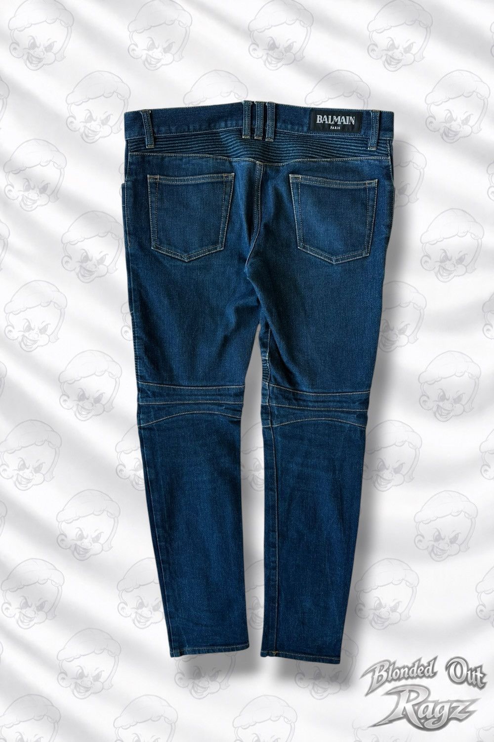 Balmain Balmain Dark Navy Biker Denim Jeans Oliver Rousting Era Size US 33 - 3 Thumbnail