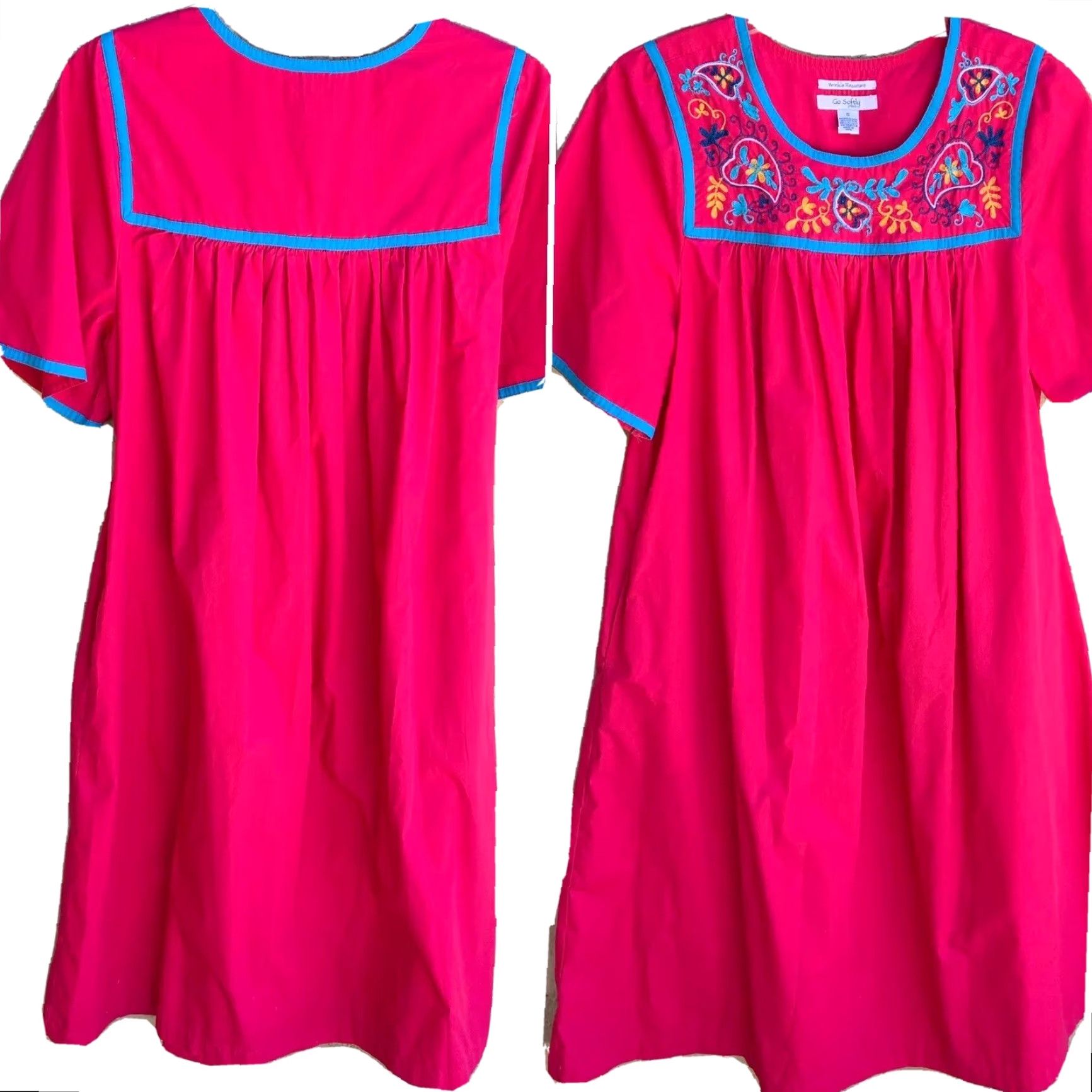 Vintage Go Softly Patio Dress Embroidered Hot Pink Muumuu Sz S Hippie Chic Boho Peasant Womens Size S / US 4 / IT 40 - 2 Thumbnail