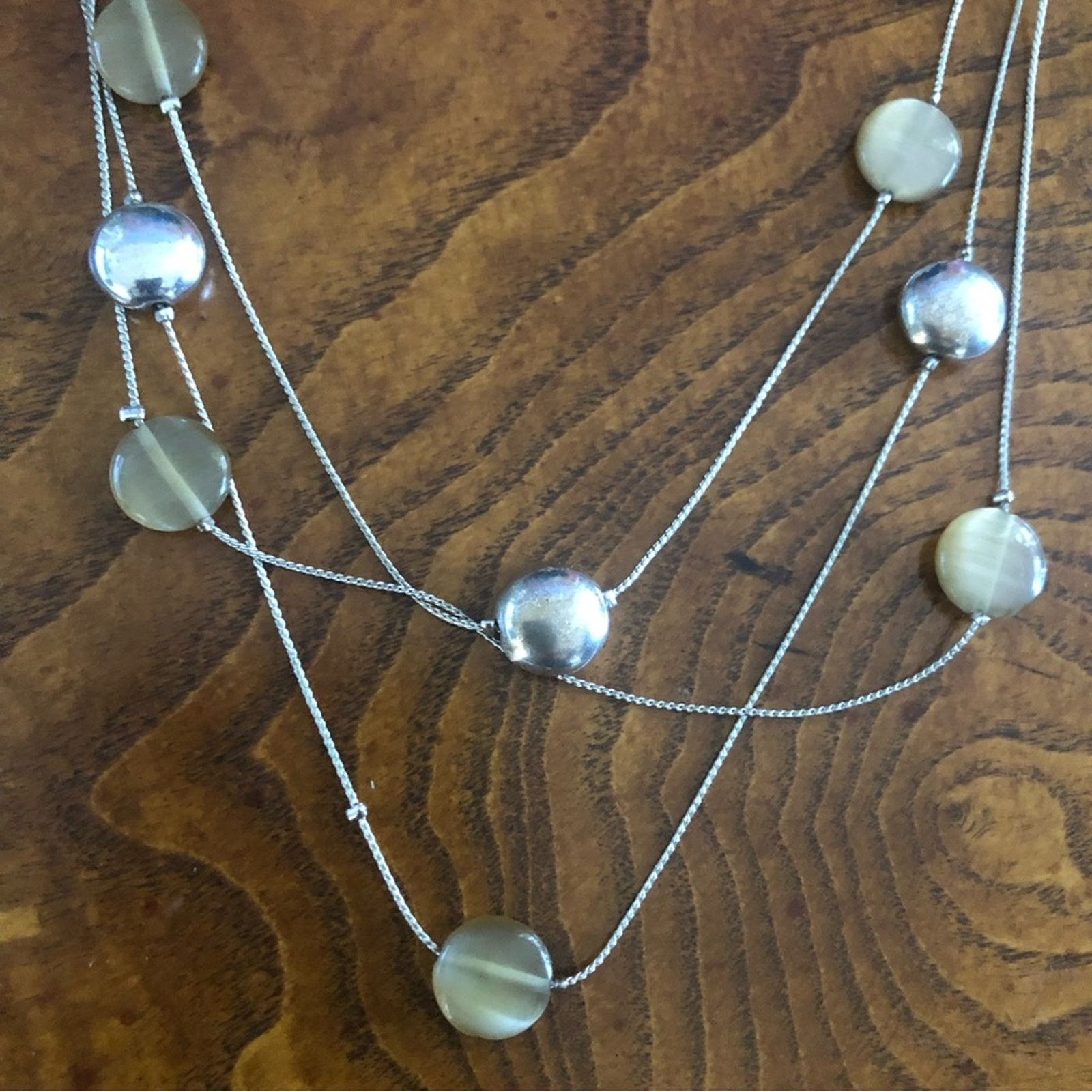 Jewelry Triple strand beaded silver chain necklace Size ONE SIZE - 9 Thumbnail