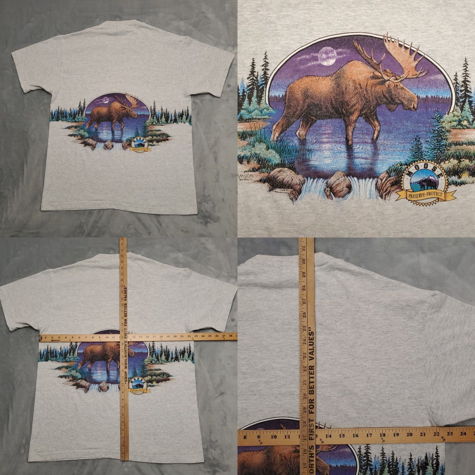 Anvil VINTAGE Nature T Shirt Mens XL Gray Bull Moose AOP Single Stitch Made in USA TEE Size US XL / EU 56 / 4 - 8 Thumbnail