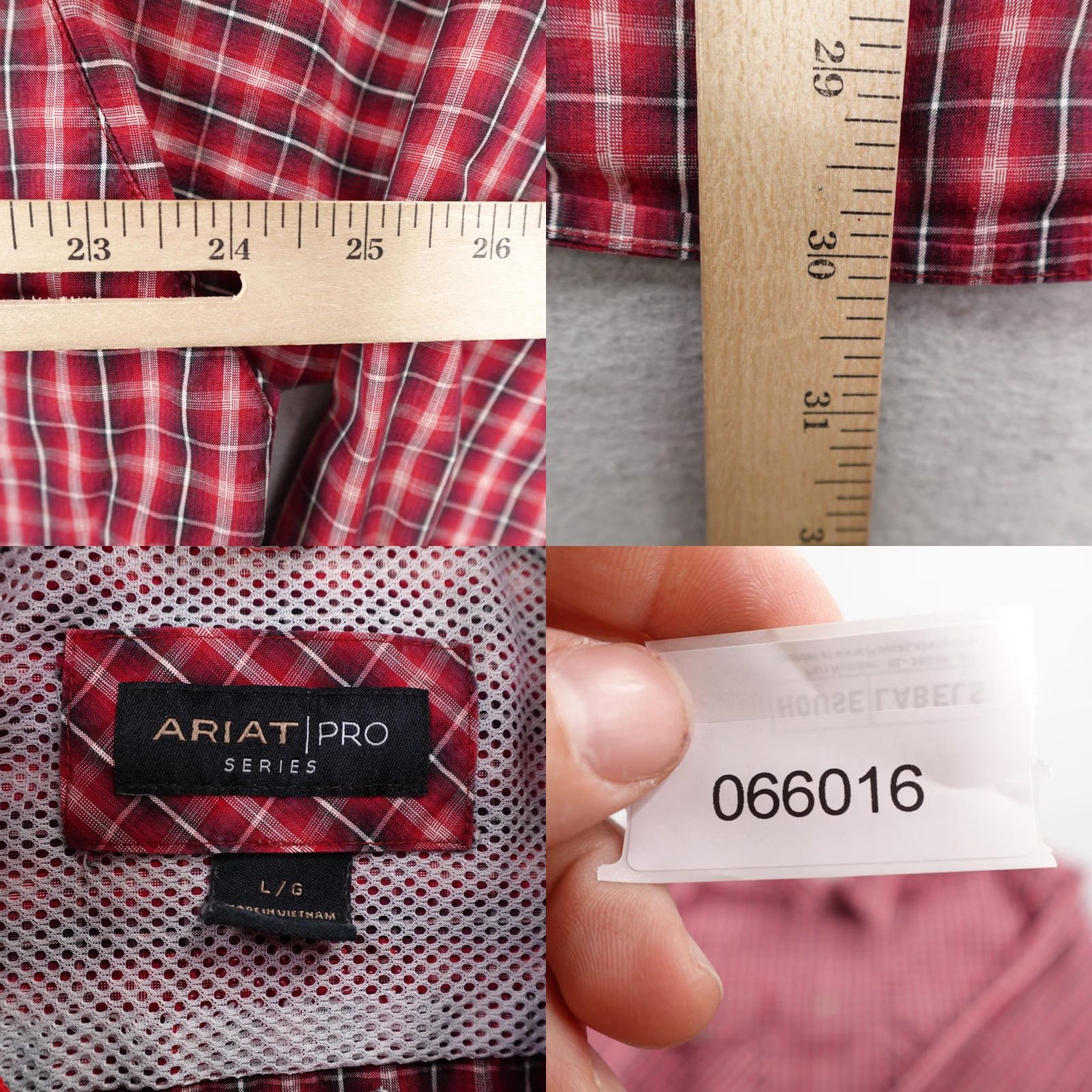 Ariat Ariat Shirt Western Pearl Snap Plaid Pro Series Red White Mens Large Regular Long Sleeve Button-Up Shirt Size US L / EU 52-54 / 3 - 8 Thumbnail