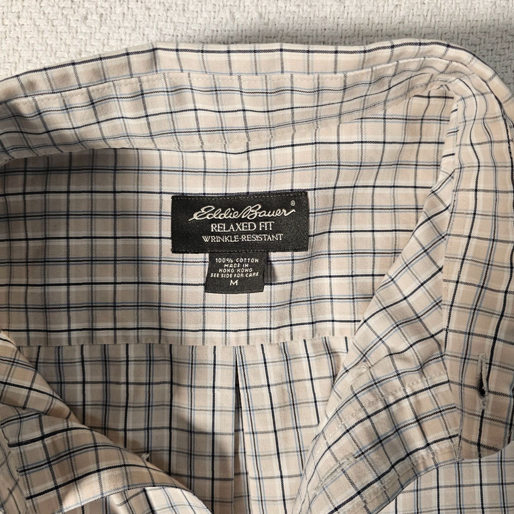 Eddie Bauer Eddie Bauer Mens Long Sleeve Tan & Blue Plaid Button Up Dress Shirt M Brown Plaid Shirt Mens Button-Up Shirt Size 40R - 2 Thumbnail