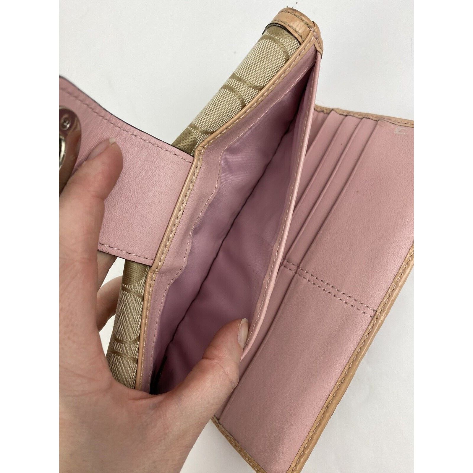 Coach Coach Turnlock Signature C Wallet Tan Pink Patent Leather Size ONE SIZE - 13 Thumbnail