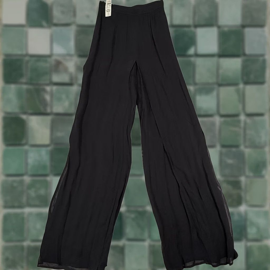 Vintage VINTAGE 90s Lillie Rubin Black Pants Wide-Leg Sheer Overlay NWT Size 4 Stylish Eve Dressy Formal Cocktail Womens US-made Size 27" / US 4 / IT 40 - 1 Thumbnail