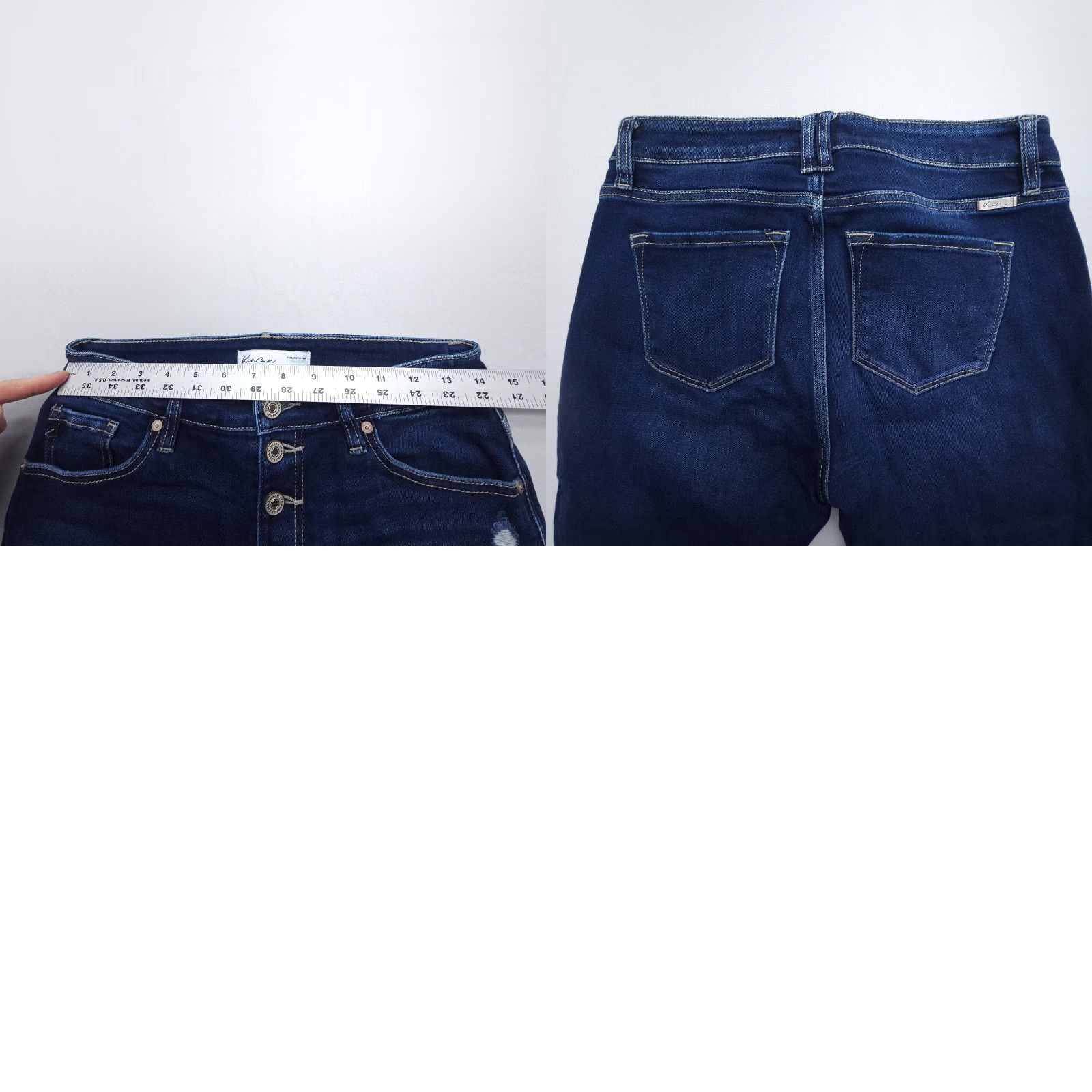 Vintage KanCan Skinny Jeans Womens 27 High Rise Button Fly Dark Wash Denim 5-Pocket Distressed Stretch Blue USA Theme American Vintage: No Women's Jeans Size 27" / US 4 / IT 40 - 8 Thumbnail