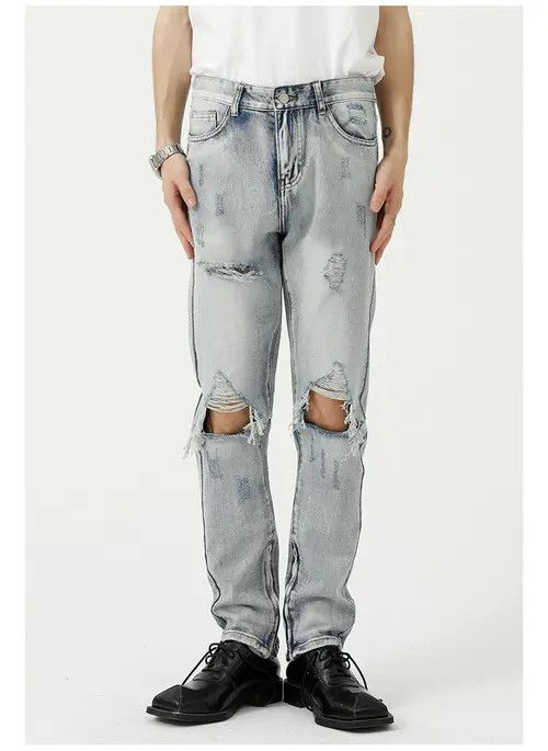 Hypebeast × Japanese Brand × Jean Pants High street style light blue ripped skinny jeans Size US 32 / EU 48 - 1 Thumbnail