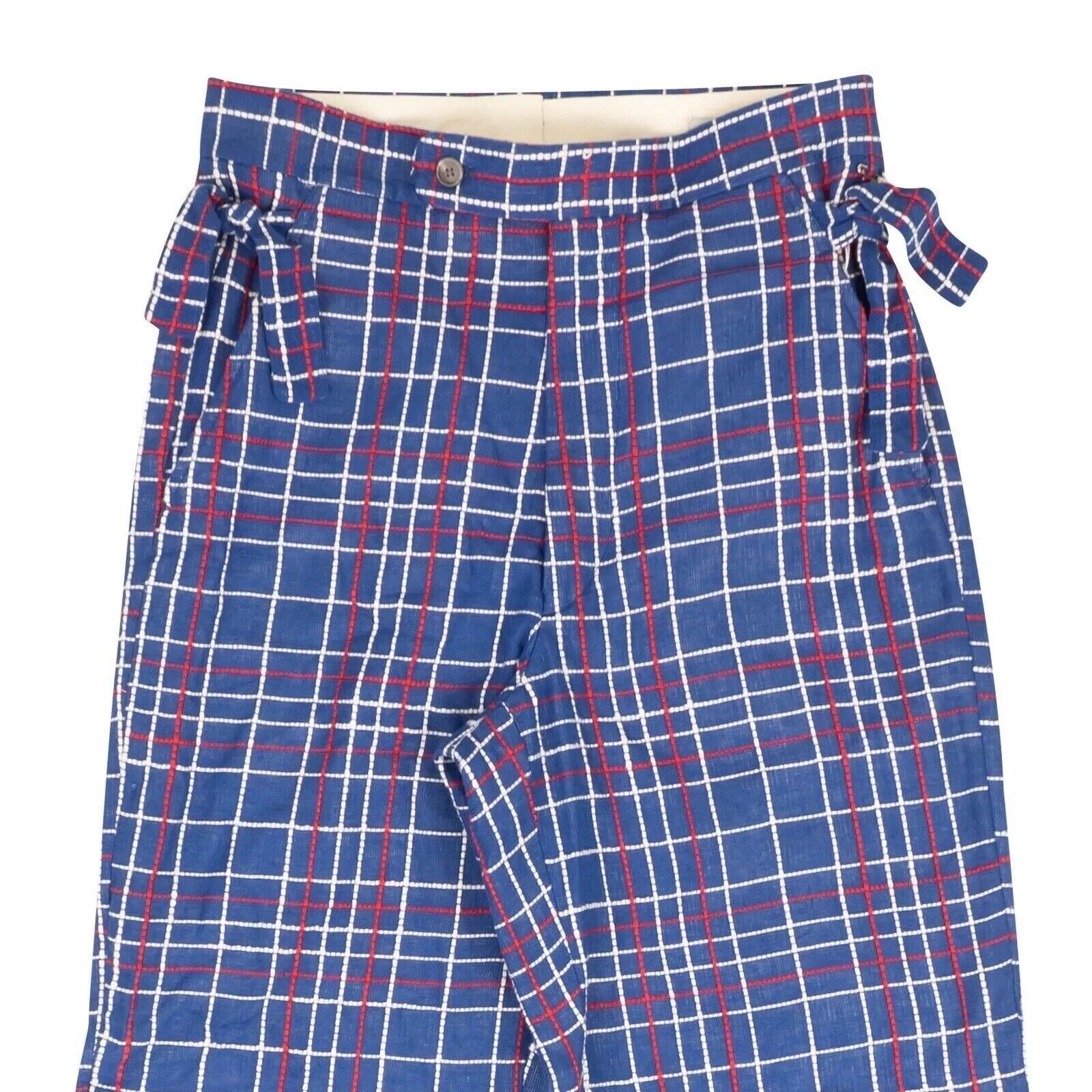 Bode BODE Navy Blue Embroidered Plaid Side Tie Trousers Size 29 Size US 29 - 1 Thumbnail