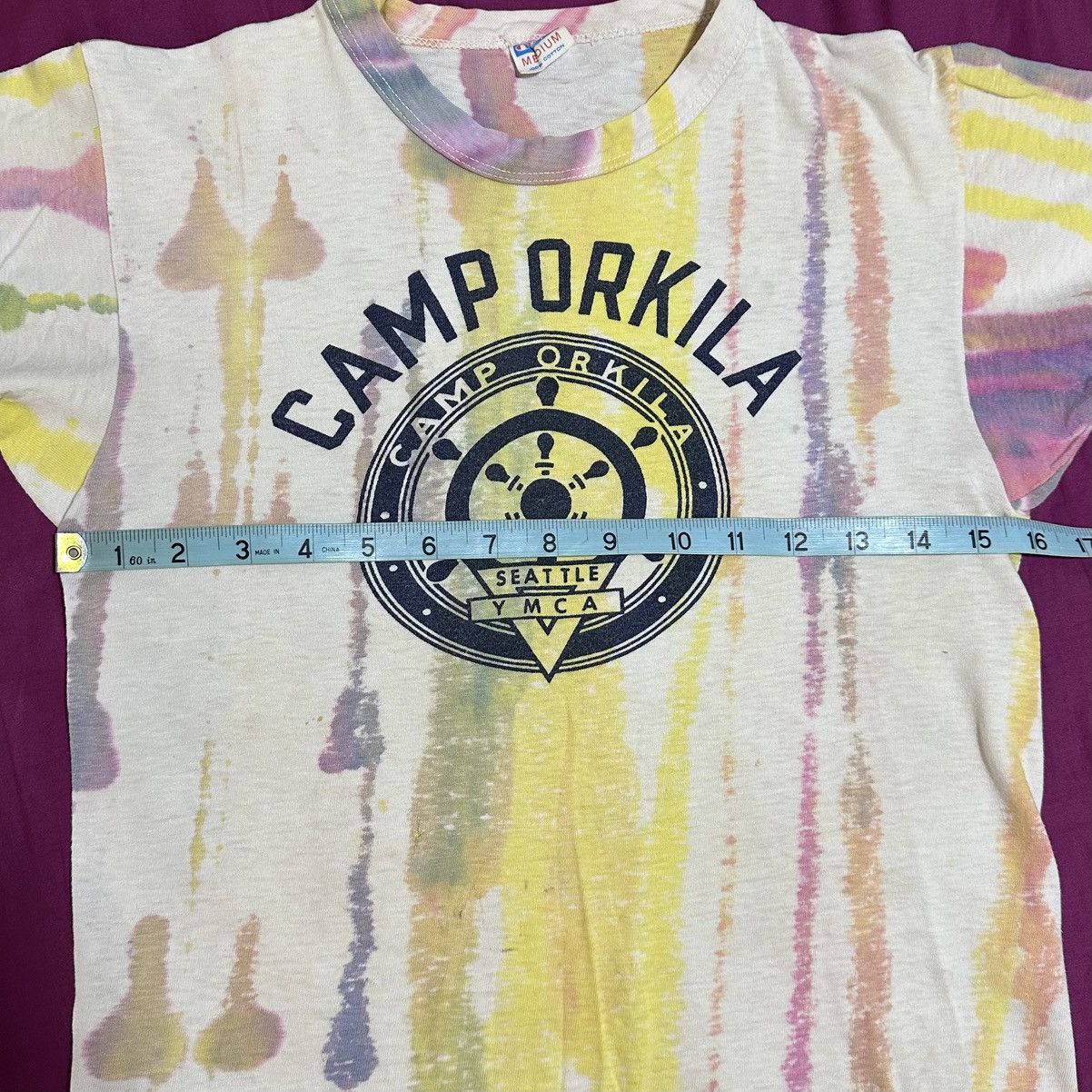 Champion × Vintage Vintage 1970s Champion Blue Bar T Shirt M YMCA Camp Tie Dye Size US M / EU 48-50 / 2 - 8 Thumbnail
