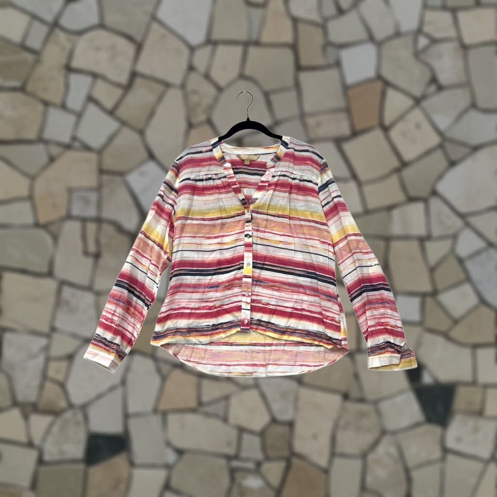 Hope Hope & Harlow Womens M Striped Button-Up Blouse Multicolor, Lightweight, Casual, Button-Up Front, Long Sleeve, Relaxed Fit, Pre-Owned Like New Size M / US 6-8 / IT 42-44 - 1 Thumbnail