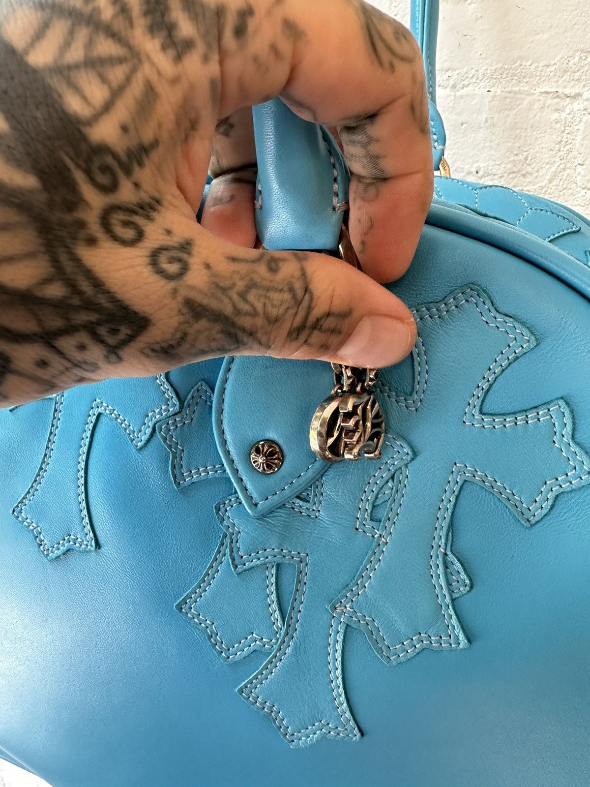 Chrome Hearts CHROME HEARTS XL LEATHER CROSS TURQUOISE TRAVEL DUFFLE BAG Size ONE SIZE - 7 Thumbnail