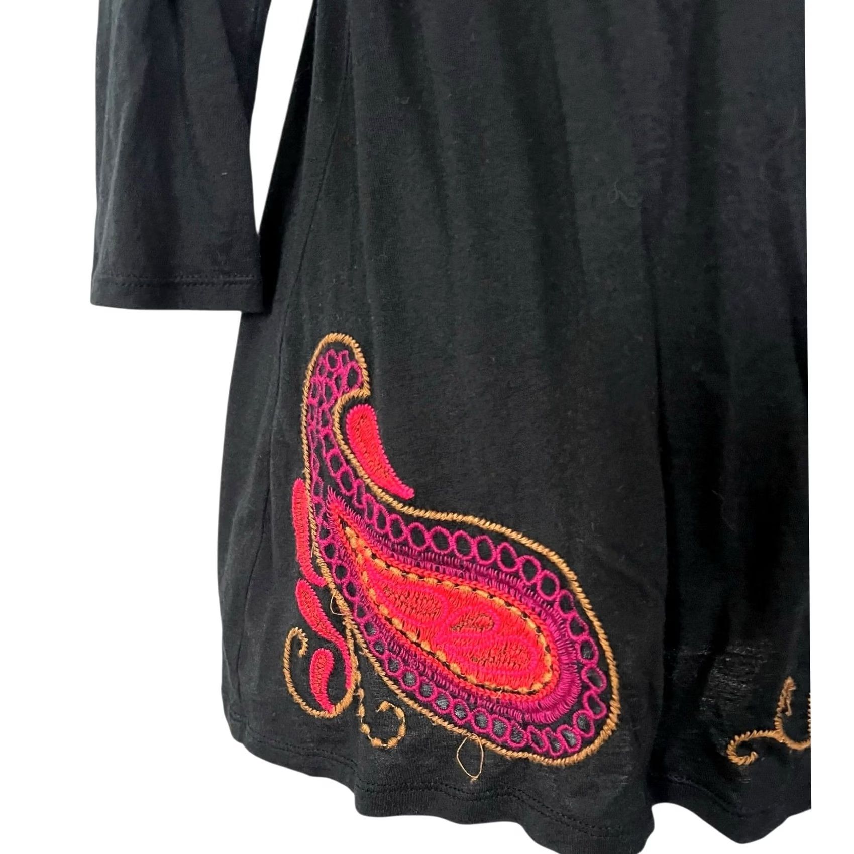 J. Jill VINTAGE J. Jill Embroidered Paisley Tunic Top Blouse Black 3/4 Sleeve XS Womens Tunic Blouse Paisley Embroidered Knit Cotton Modal Size XS / US 0-2 / IT 36-38 - 4 Thumbnail