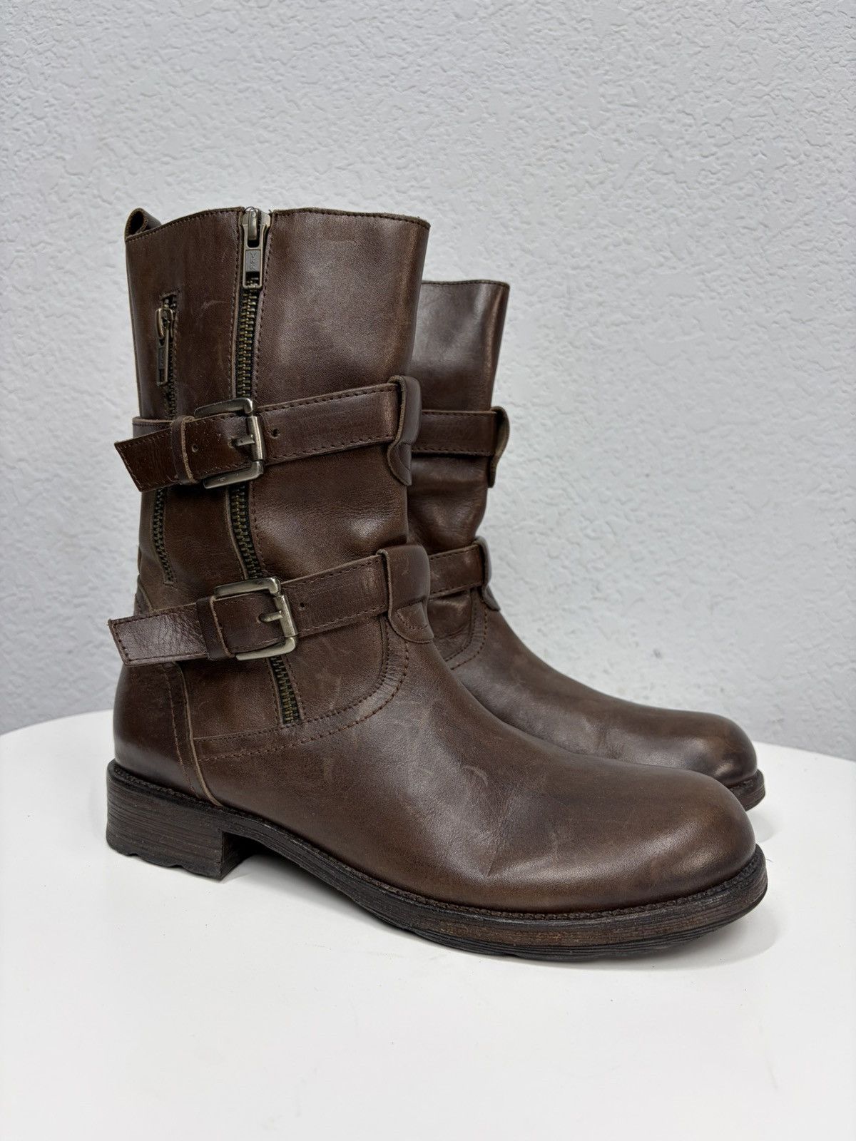 Hedi Slimane AS 98 Vibe Artisan Brown Leather Side Zip Ankle Biker Boots Size US 7.5 / EU 40-41 - 2 Thumbnail