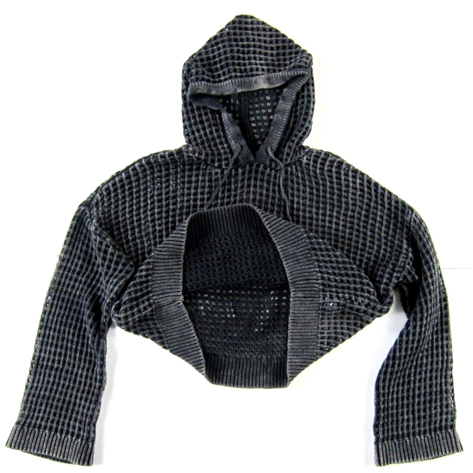 Vintage Arizona Jean Co Sweater Hooded Open Knit Pullover Crop Washed Black XL NWT Size XL / US 12-14 / IT 48-50 - 5 Thumbnail