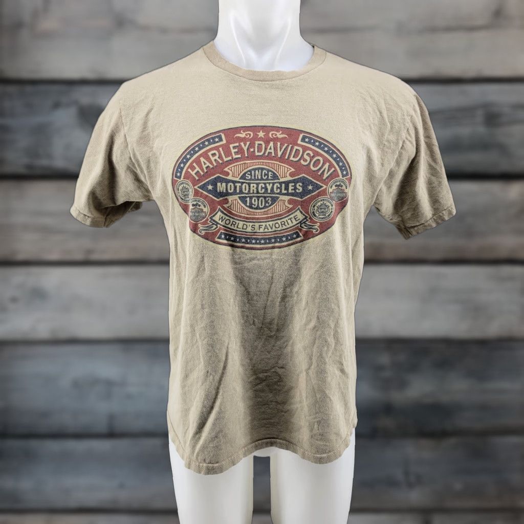 Harley Davidson VINTAGE Harley-Davidson Motorcycles T Shirt Mens L Tan Huntsville Alabama 1980s 90s Motocycle Theme Southback? Size US L / EU 52-54 / 3 - 1 Thumbnail