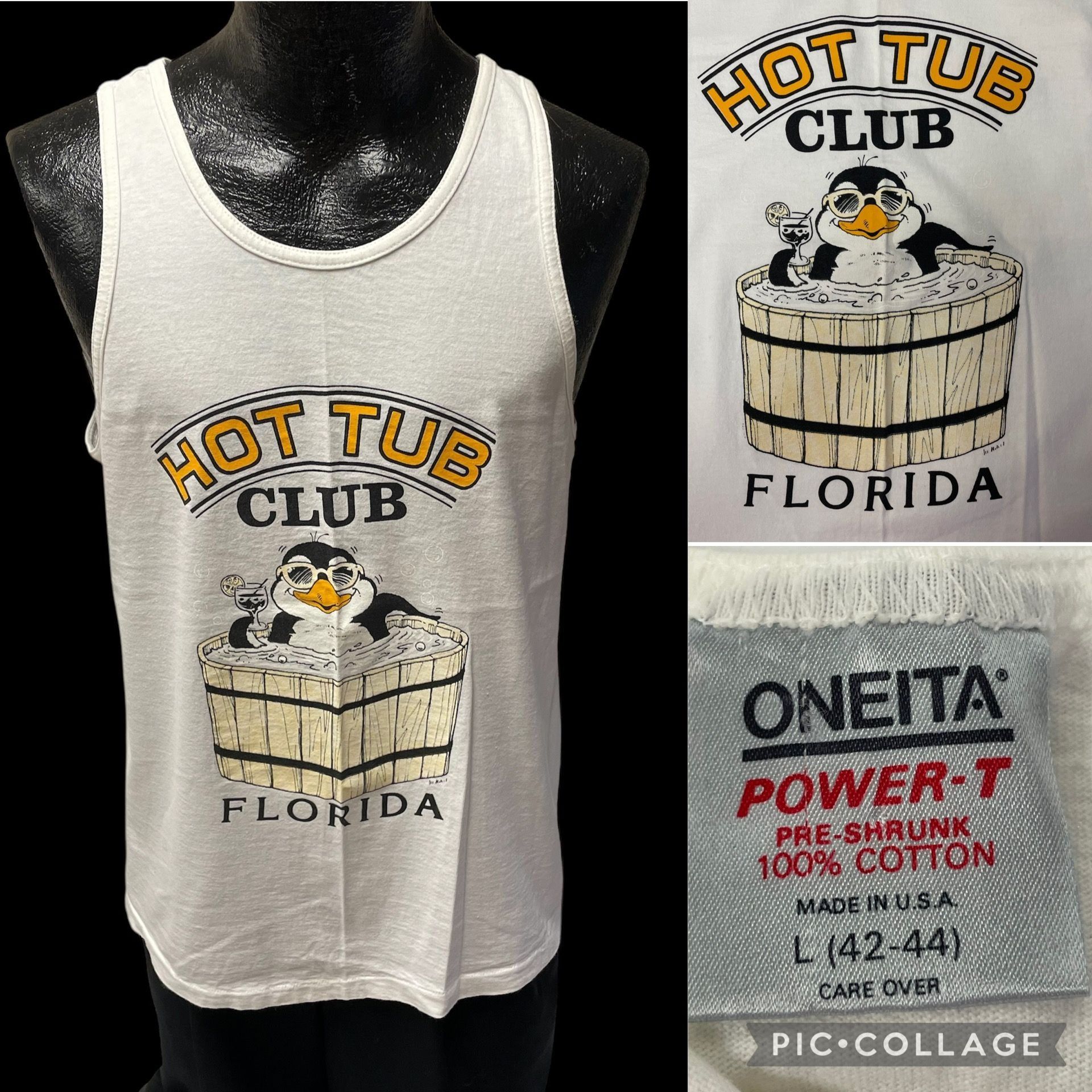 Other Vtg Oneita HOT TUB CLUB Florida PENGUIN Tank Top Size US L / EU 52-54 / 3 - 1 Thumbnail