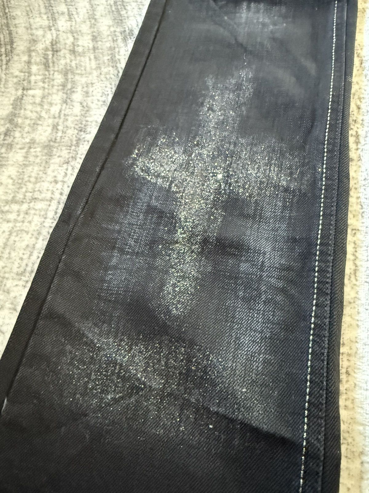 If Six Was Nine Lagust Japan Black Goth Cross Glitter Wax Coated Jeans Size US 28 / EU 44 - 9 Thumbnail