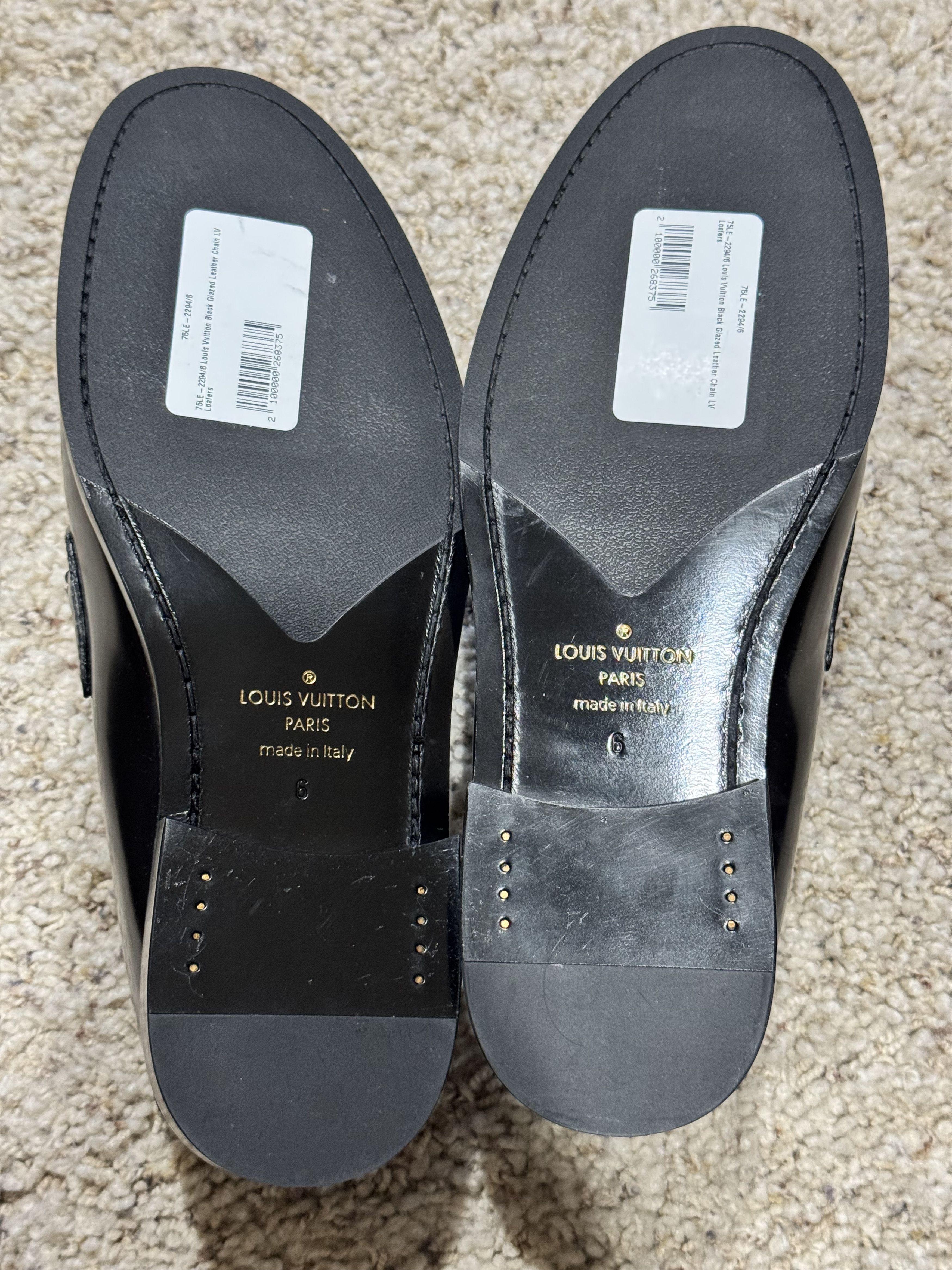 Louis Vuitton Black Glazed Leather Chain LV Loafers Size US 6 / EU 39 - 13 Thumbnail