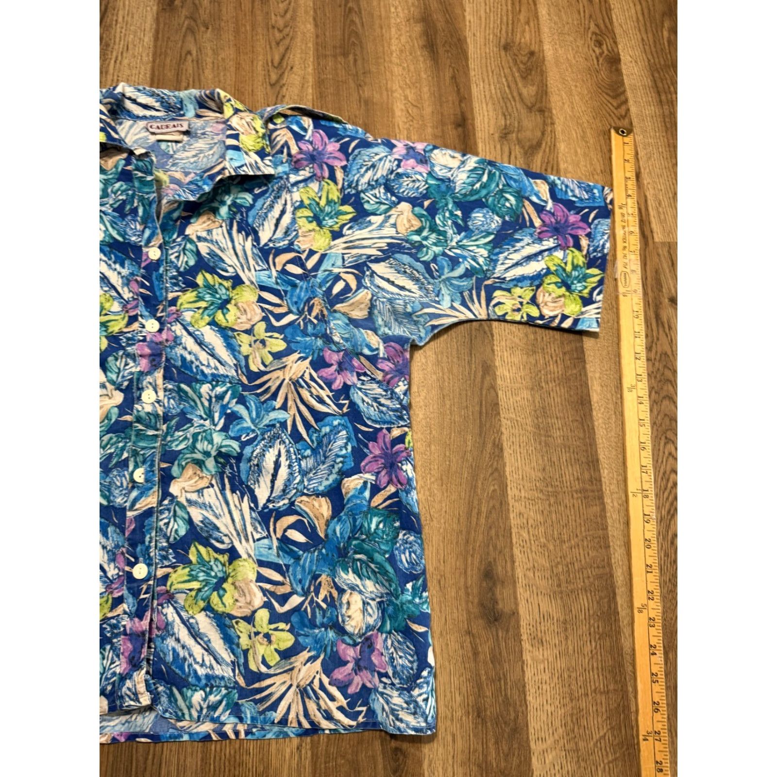 Vintage Cabrais Shirt Womens 2XL Blue White Green Floral Button-Up Padded Shoulders Shirt Size XXL / US 16-18 / IT 52-54 - 4 Thumbnail