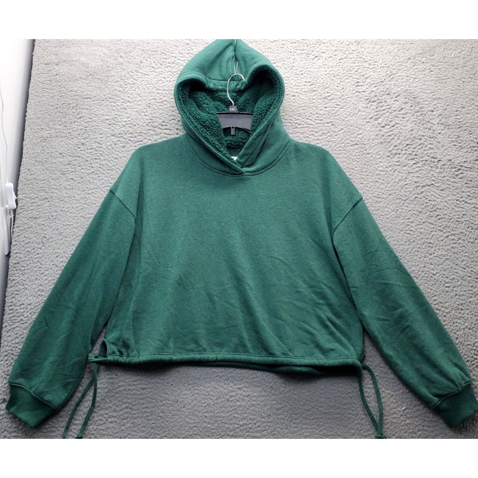 American Eagle Outfitters American Eagle Hoodie Womens M Green Cropped Fleece Lined Pullover Drawstring Hem Shirt Size M / US 6-8 / IT 42-44 - 2 Thumbnail