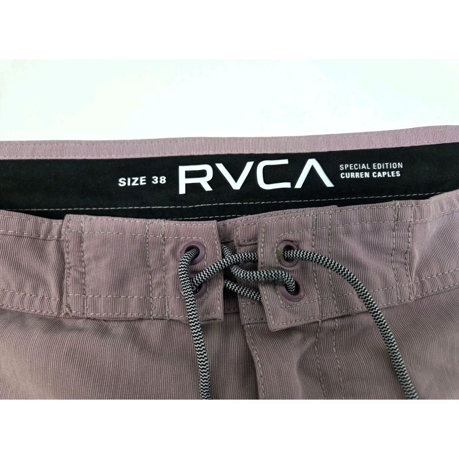 RVCA RVCA Mens Board Shorts 38 Striped Drawstring Back Pocket Zip Lavender/Grey Beach Athleisure Mens Bottom Size US 38 / EU 54 - 2 Thumbnail