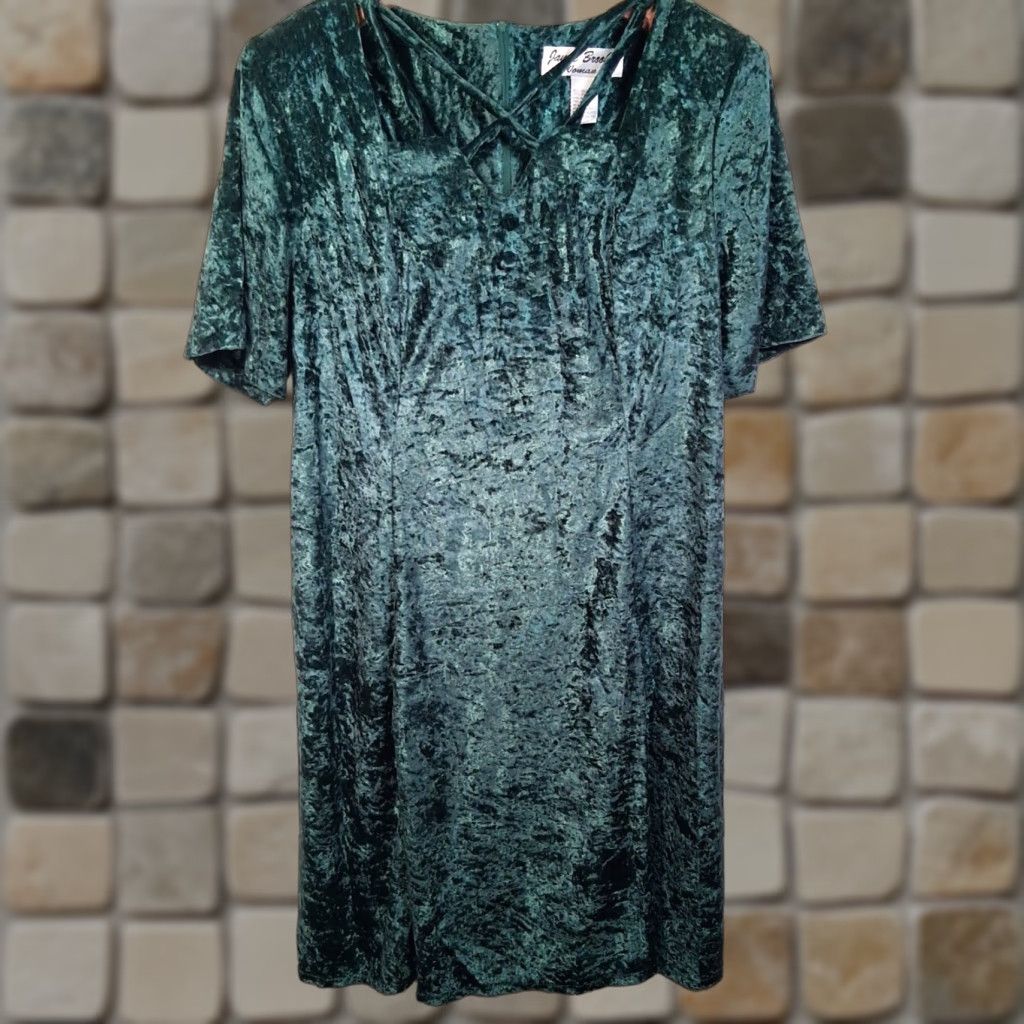 Velour Vintage Jamie Brooke Dress 16 Size 16 Green Velour Strappy Fairy Whimsical Size XXL / US 16-18 / IT 52-54 - 1 Thumbnail