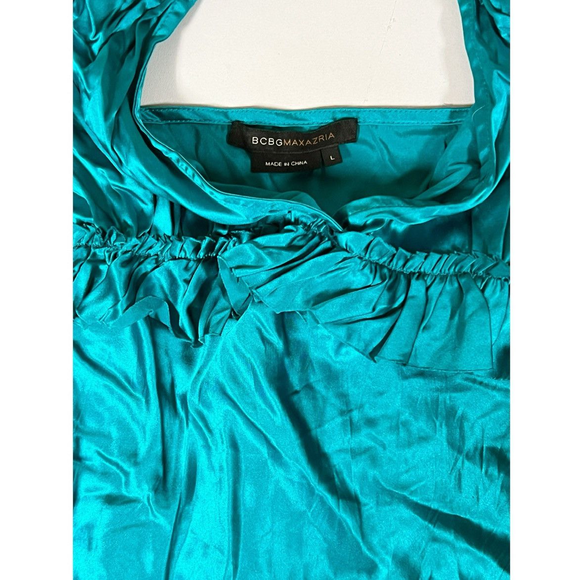 Bcbgmaxazria Teal Satin Ruffle Babydoll Y2K Tank Top Shirt Blouse Size L✨ Size L / US 10 / IT 46 - 4 Thumbnail