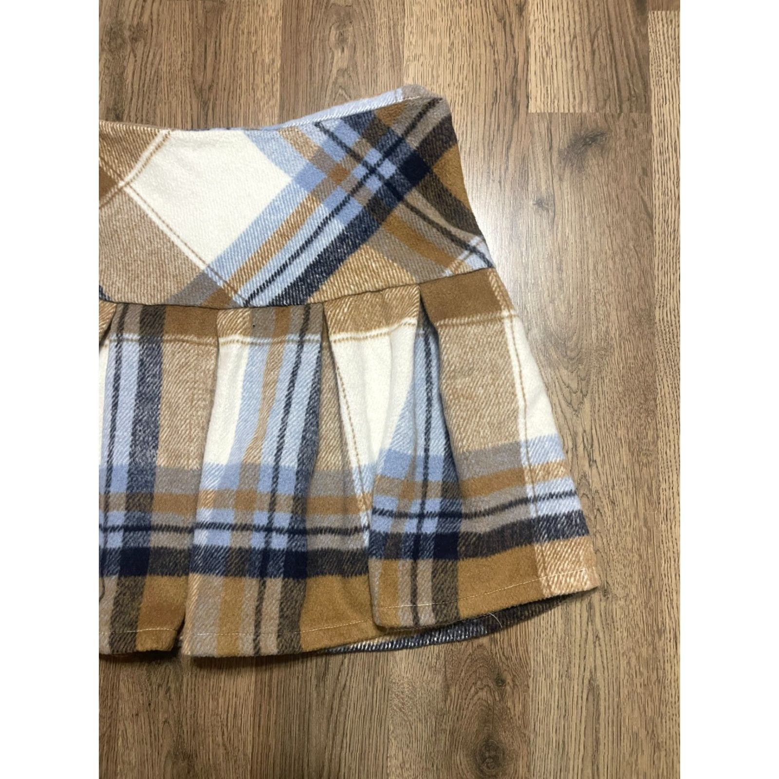 Vintage Blue Rain by Francesca's Skirt Women's Small Brown White Blue Side Zip Size 28" / US 6 / IT 42 - 4 Thumbnail