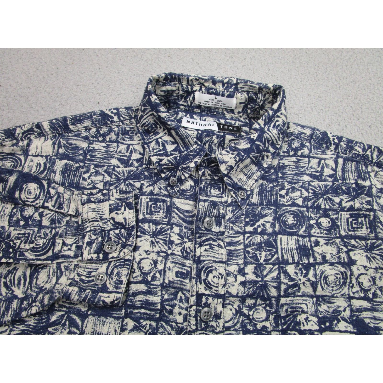 Vintage VINTAGE Natural Tone Shirt Mens L Blue Linen Geometric 90s Party Size US L / EU 52-54 / 3 - 3 Thumbnail