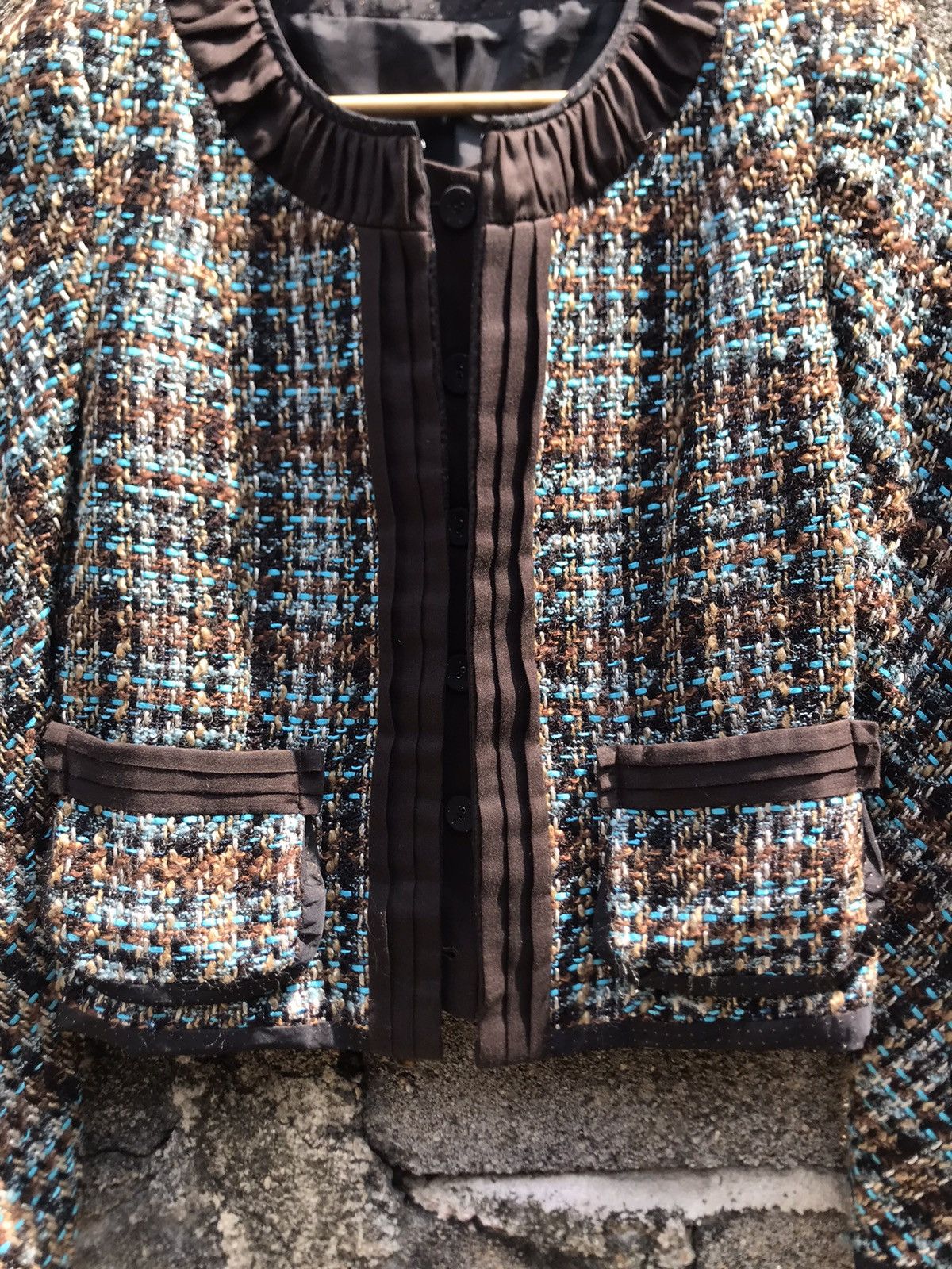 Hiroko Koshino Homme × Japanese Brand Vintage Hiroko Koshino Herringbone Wool Cropped Jacket Size XS / US 0-2 / IT 36-38 - 3 Thumbnail