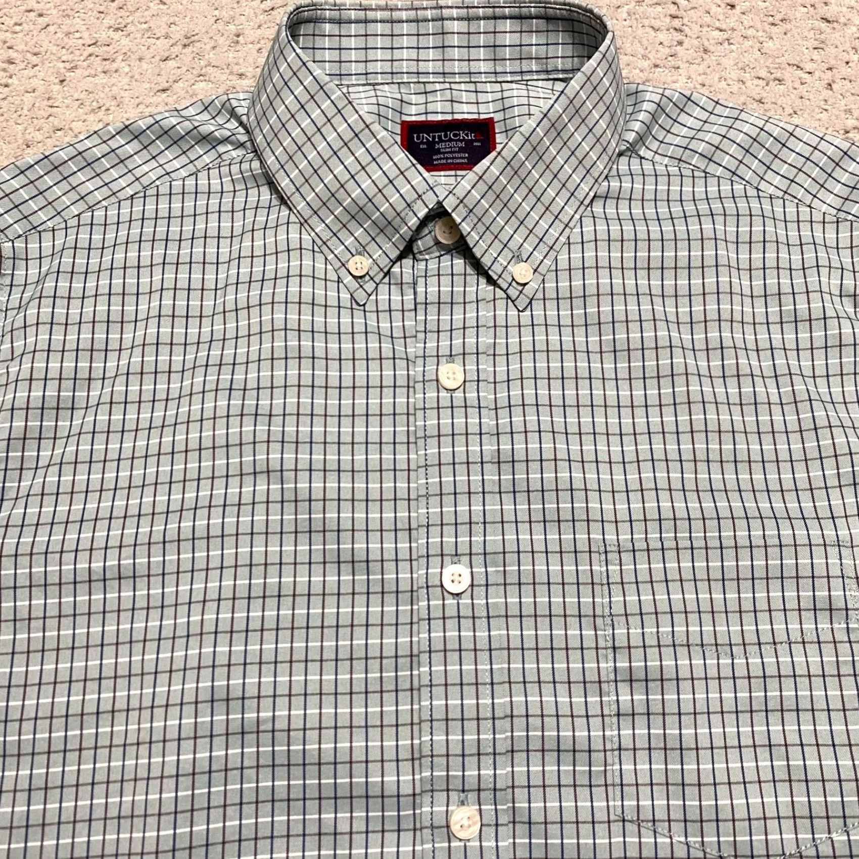 UNTUCKit UNTUCKit Shirt Mens Medium Gray Plaid Long Sleeve Button-Down Slim Fit Polyester Size US M / EU 48-50 / 2 - 6 Thumbnail
