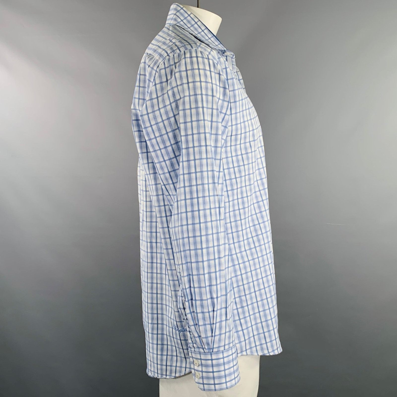 English Laundry Size XL White Light Blue Plaid Cotton Long Sleeve Shirt Size US XL / EU 56 / 4 - 2 Thumbnail