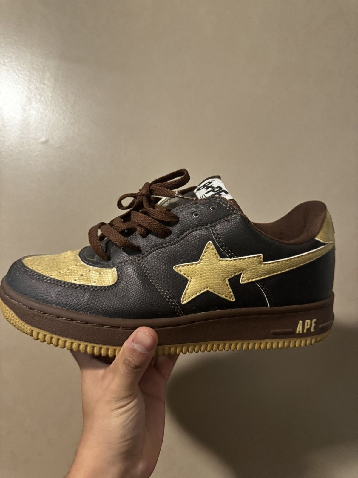 image of Snakeskin Bapesta Shoes in Brown, Men's (Size 9.5)